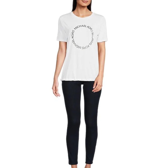 NWT White w/Black Detail Short Sleeve Bungee Logo Crew Shirt - Picture 2 of 3